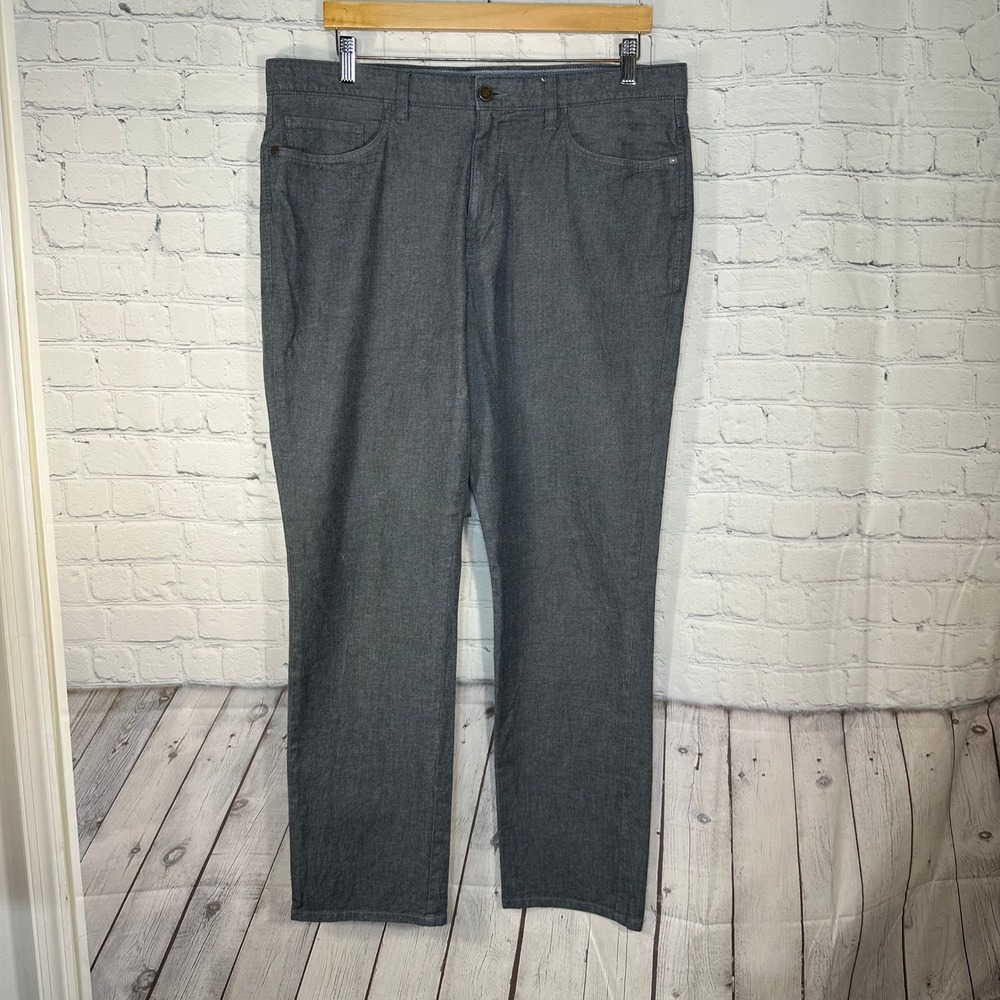 Johnston & Murphy Mens Slim Fit Grey Pima Cotton Stretch Pants 36W x 32L 74-4465